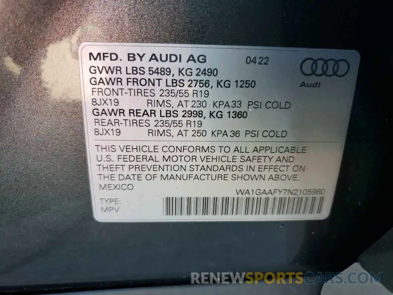 10 Photograph of a damaged car WA1GAAFY7N2105980 AUDI Q5 2022