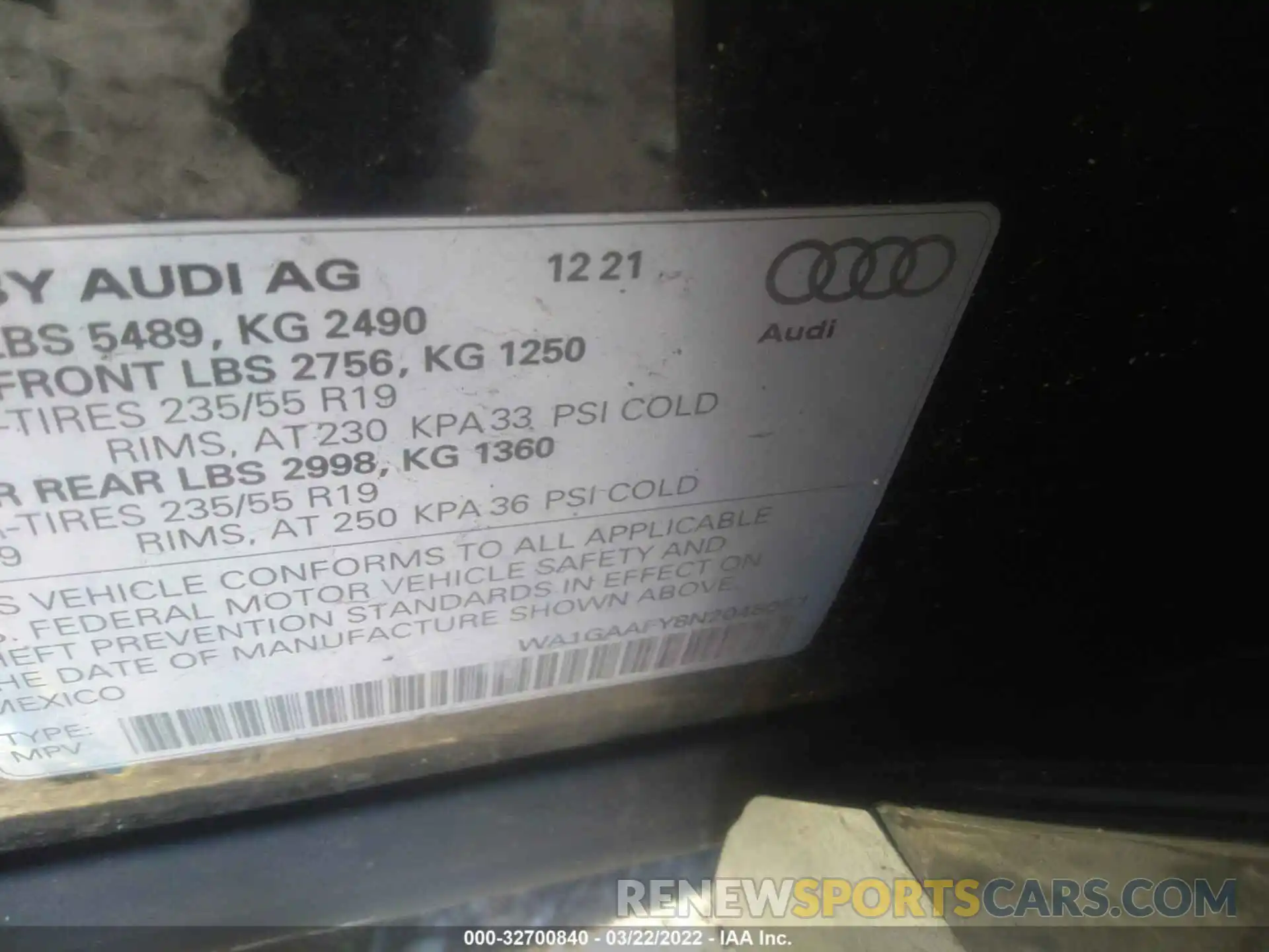 9 Photograph of a damaged car WA1GAAFY8N2048057 AUDI Q5 2022