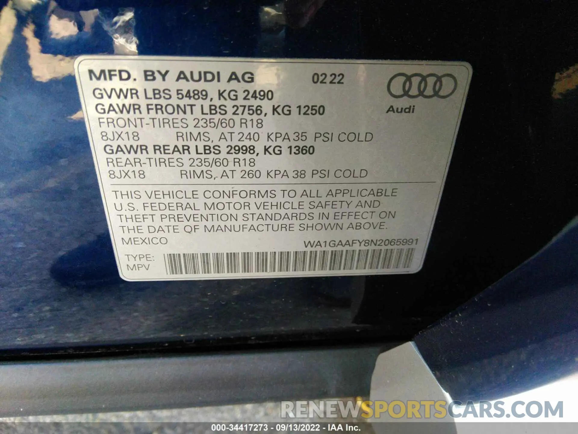 9 Photograph of a damaged car WA1GAAFY8N2065991 AUDI Q5 2022