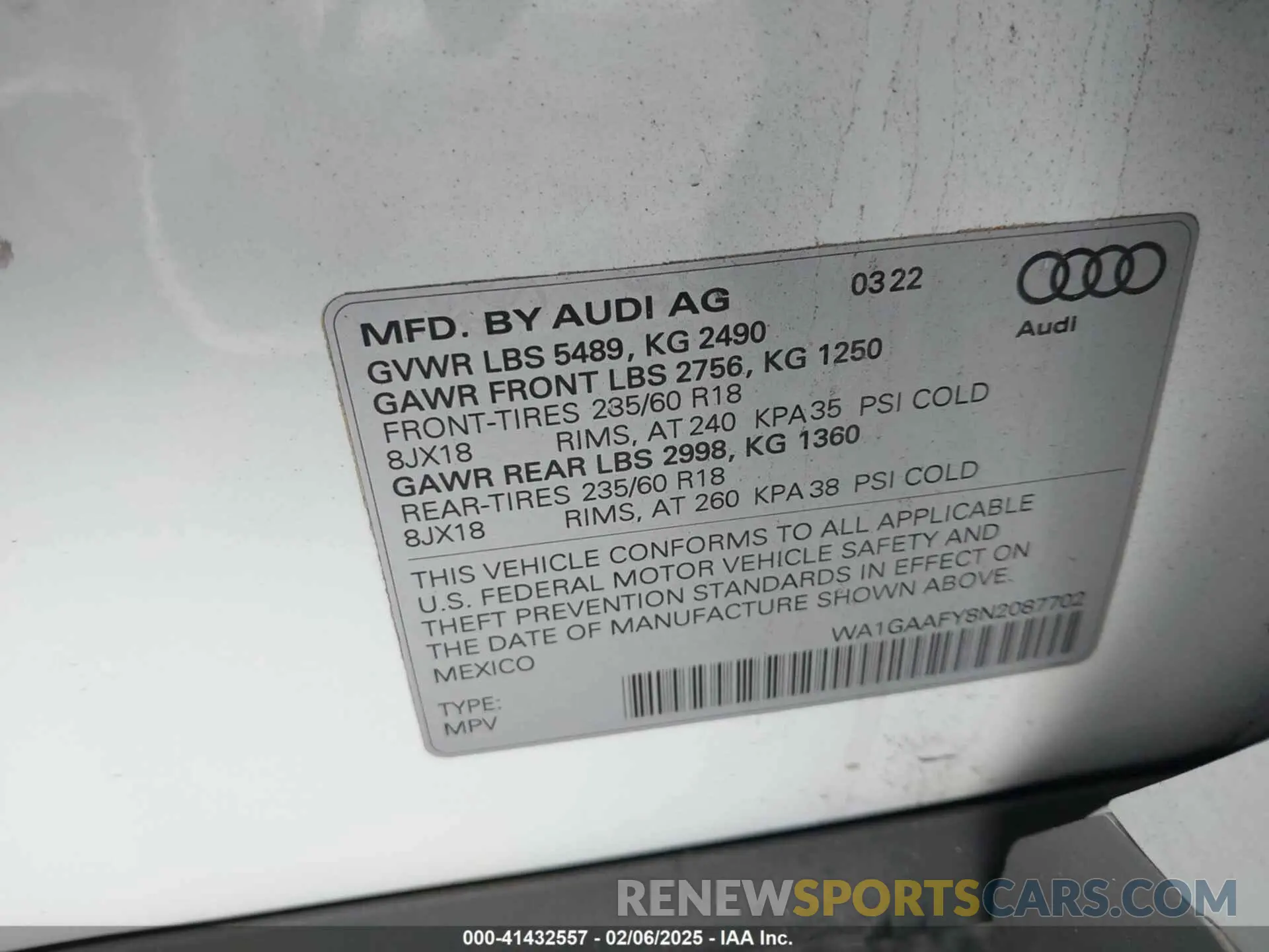 9 Photograph of a damaged car WA1GAAFY8N2087702 AUDI Q5 2022