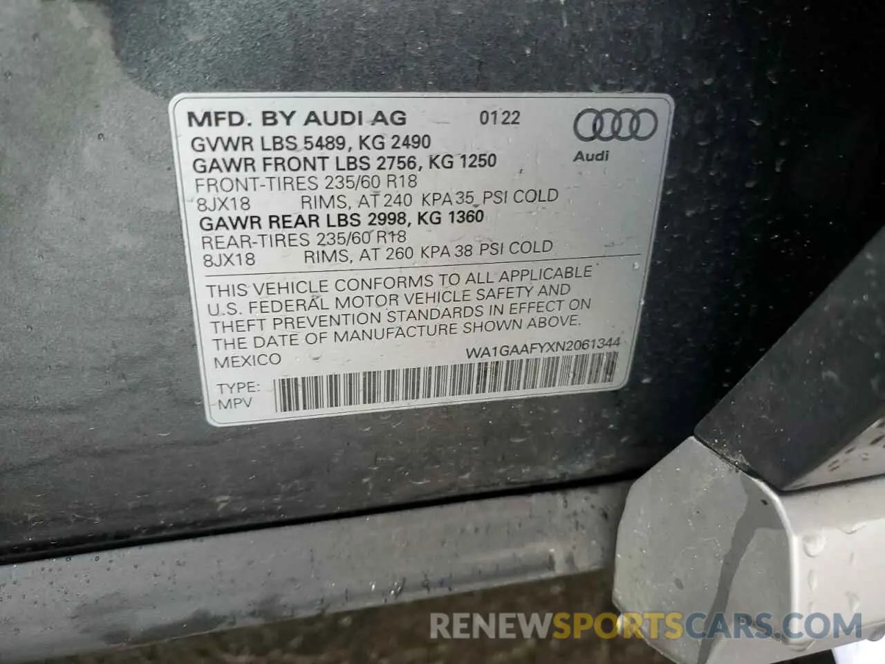 14 Photograph of a damaged car WA1GAAFYXN2061344 AUDI Q5 2022