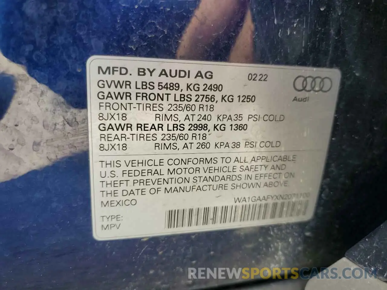 14 Photograph of a damaged car WA1GAAFYXN2071100 AUDI Q5 2022