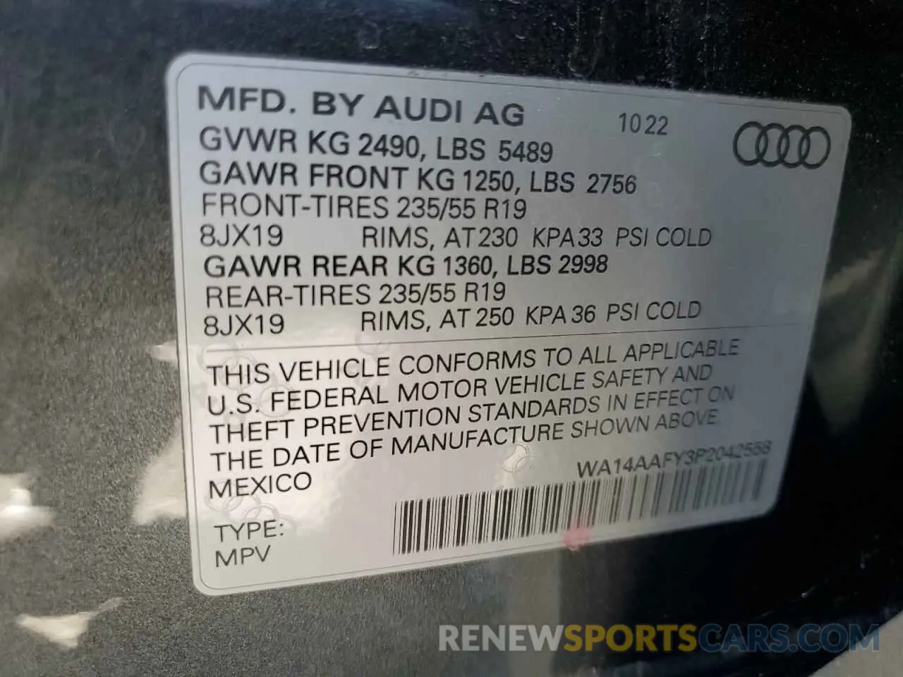 14 Photograph of a damaged car WA14AAFY3P2042558 AUDI Q5 2023
