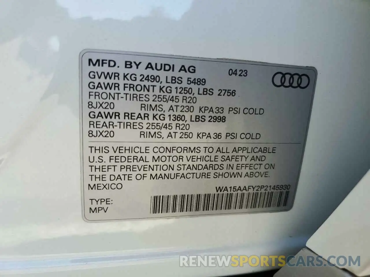 14 Photograph of a damaged car WA15AAFY2P2145930 AUDI Q5 2023