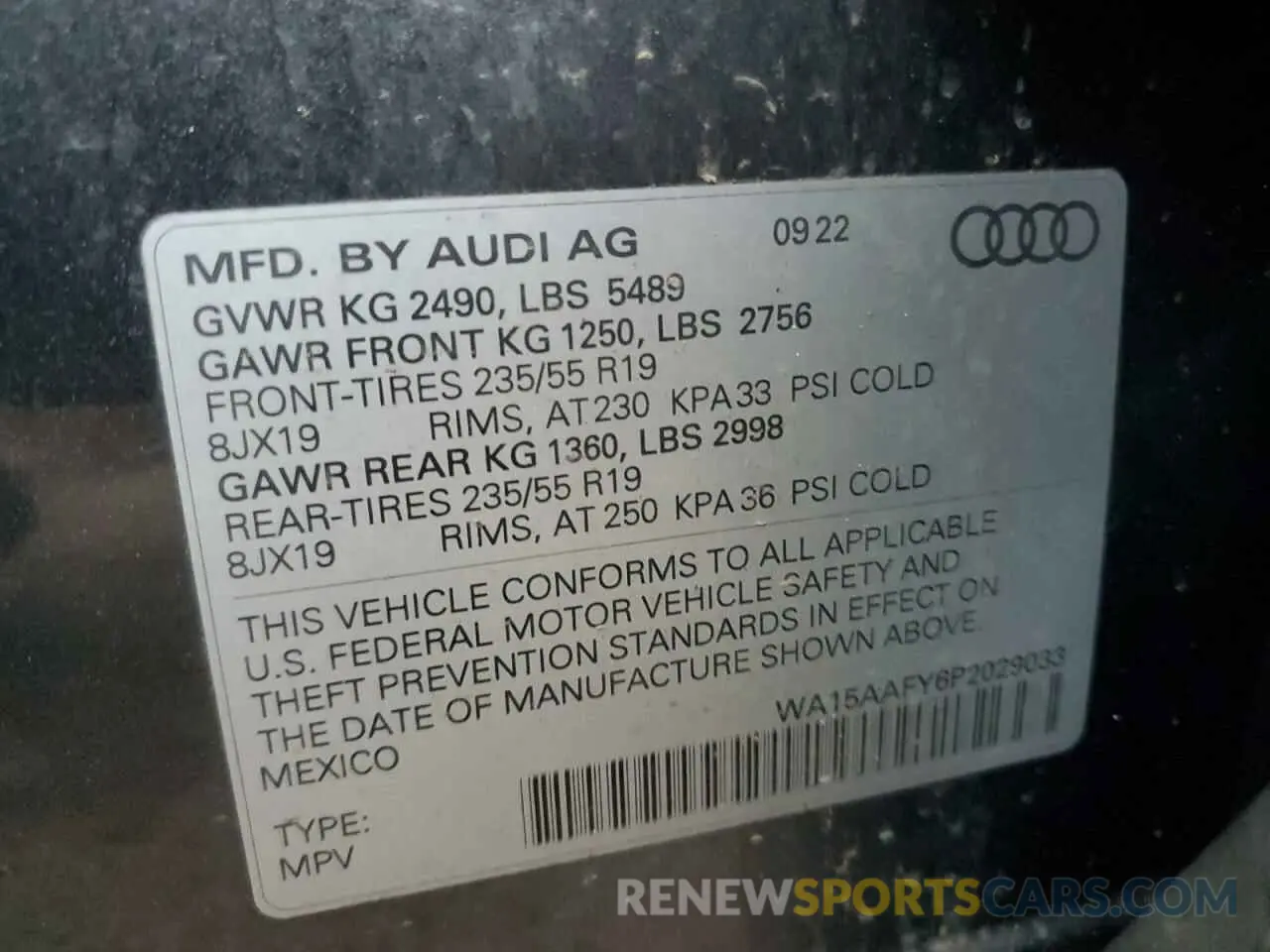 13 Photograph of a damaged car WA15AAFY6P2029033 AUDI Q5 2023
