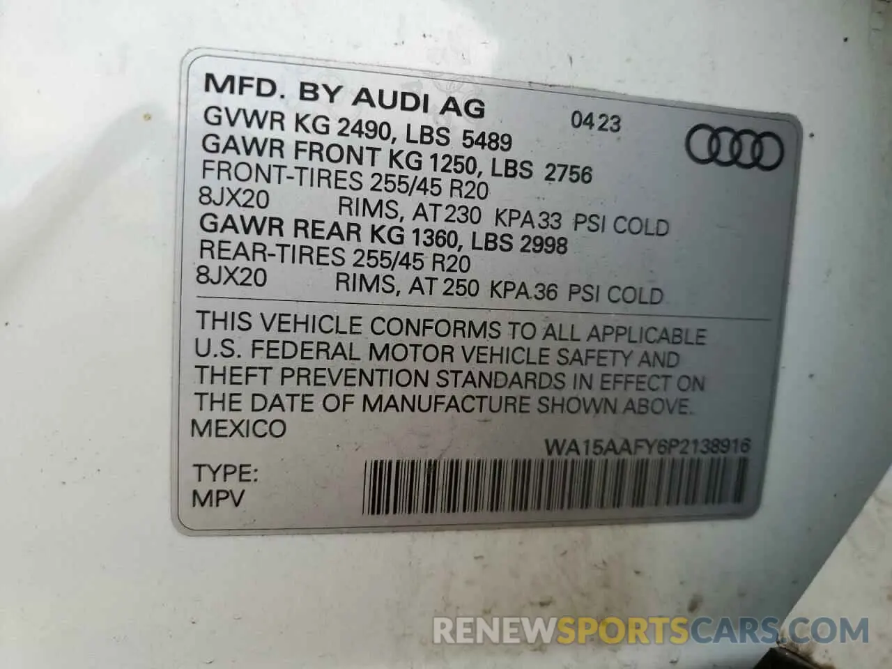 12 Photograph of a damaged car WA15AAFY6P2138916 AUDI Q5 2023