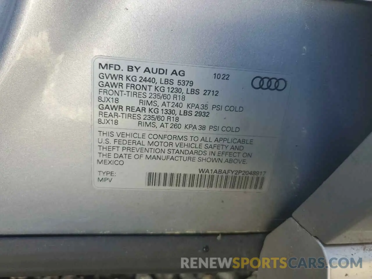 13 Photograph of a damaged car WA1ABAFY2P2048917 AUDI Q5 2023