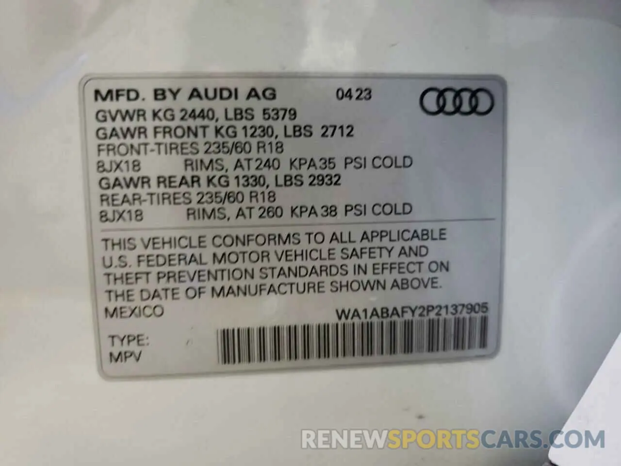 12 Photograph of a damaged car WA1ABAFY2P2137905 AUDI Q5 2023