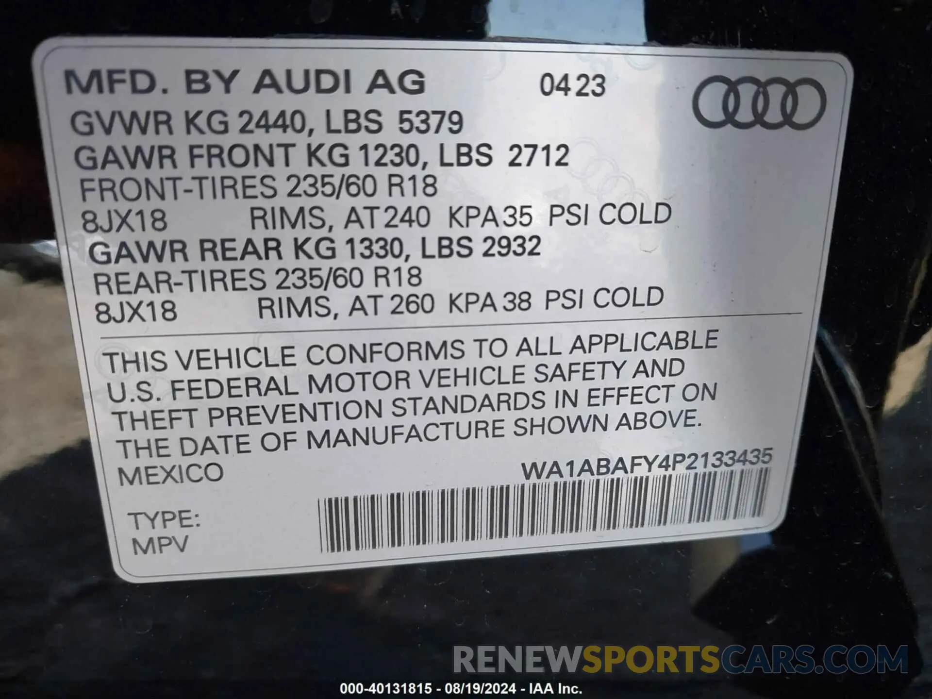9 Photograph of a damaged car WA1ABAFY4P2133435 AUDI Q5 2023