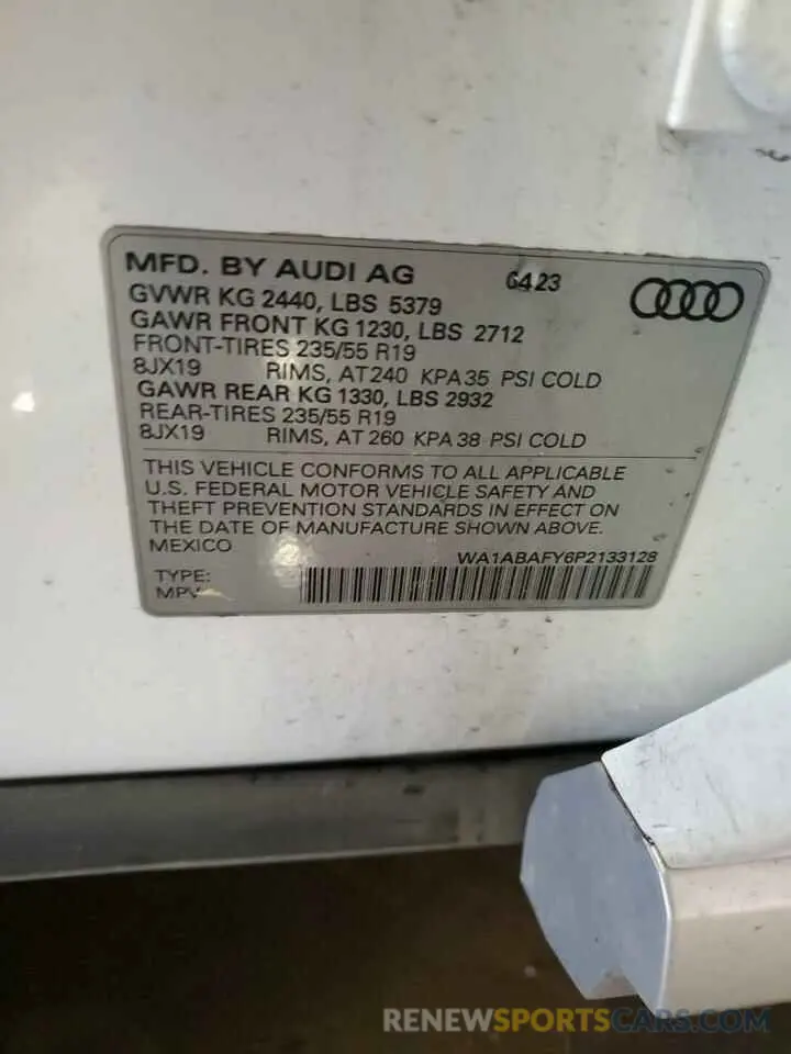 14 Photograph of a damaged car WA1ABAFY6P2133128 AUDI Q5 2023