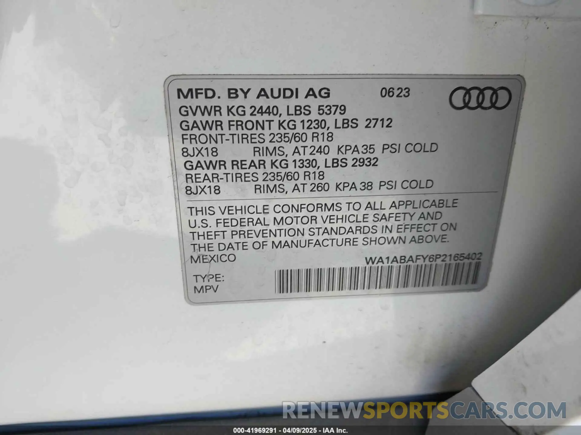 9 Photograph of a damaged car WA1ABAFY6P2165402 AUDI Q5 2023