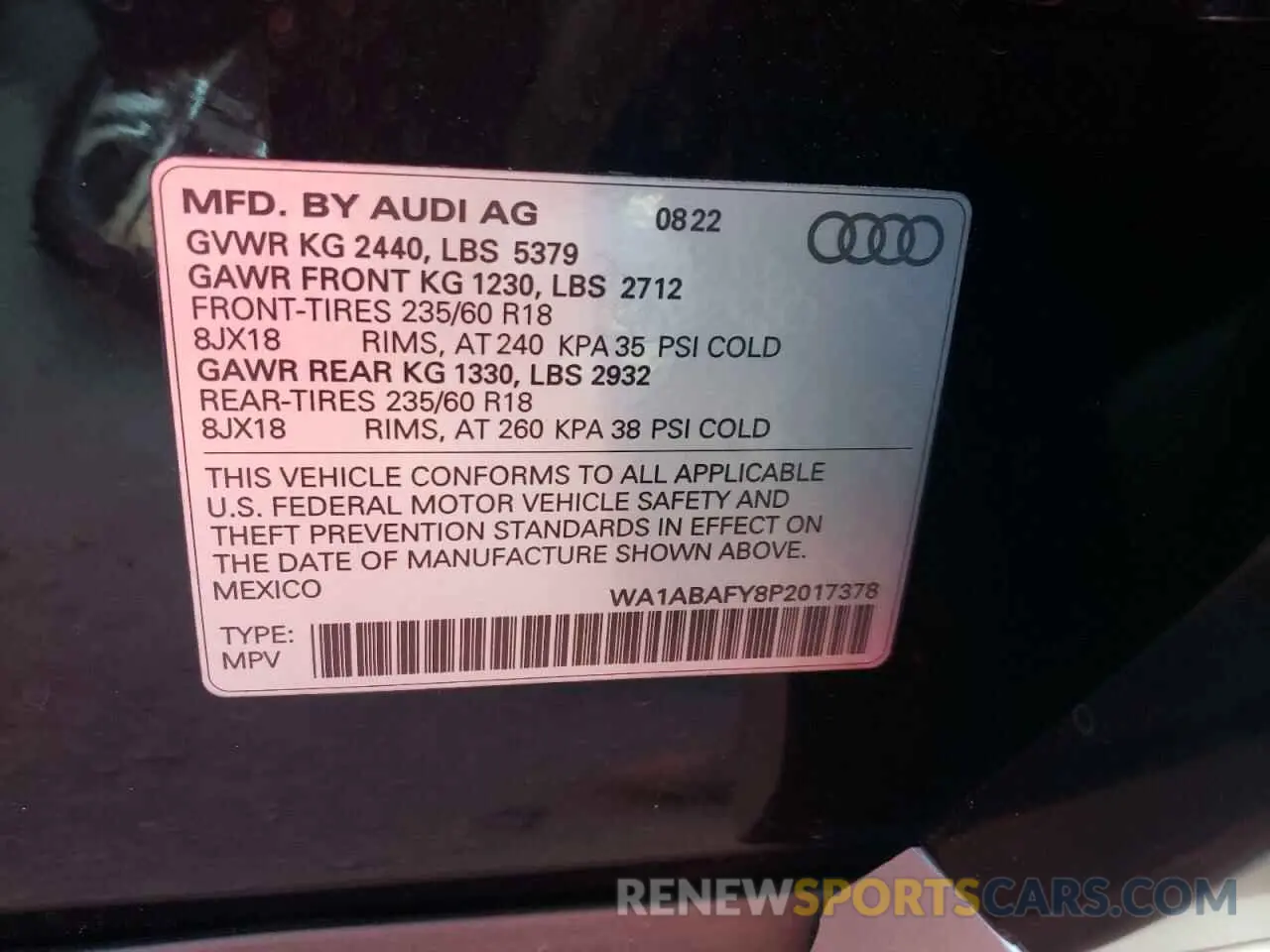 13 Photograph of a damaged car WA1ABAFY8P2017378 AUDI Q5 2023
