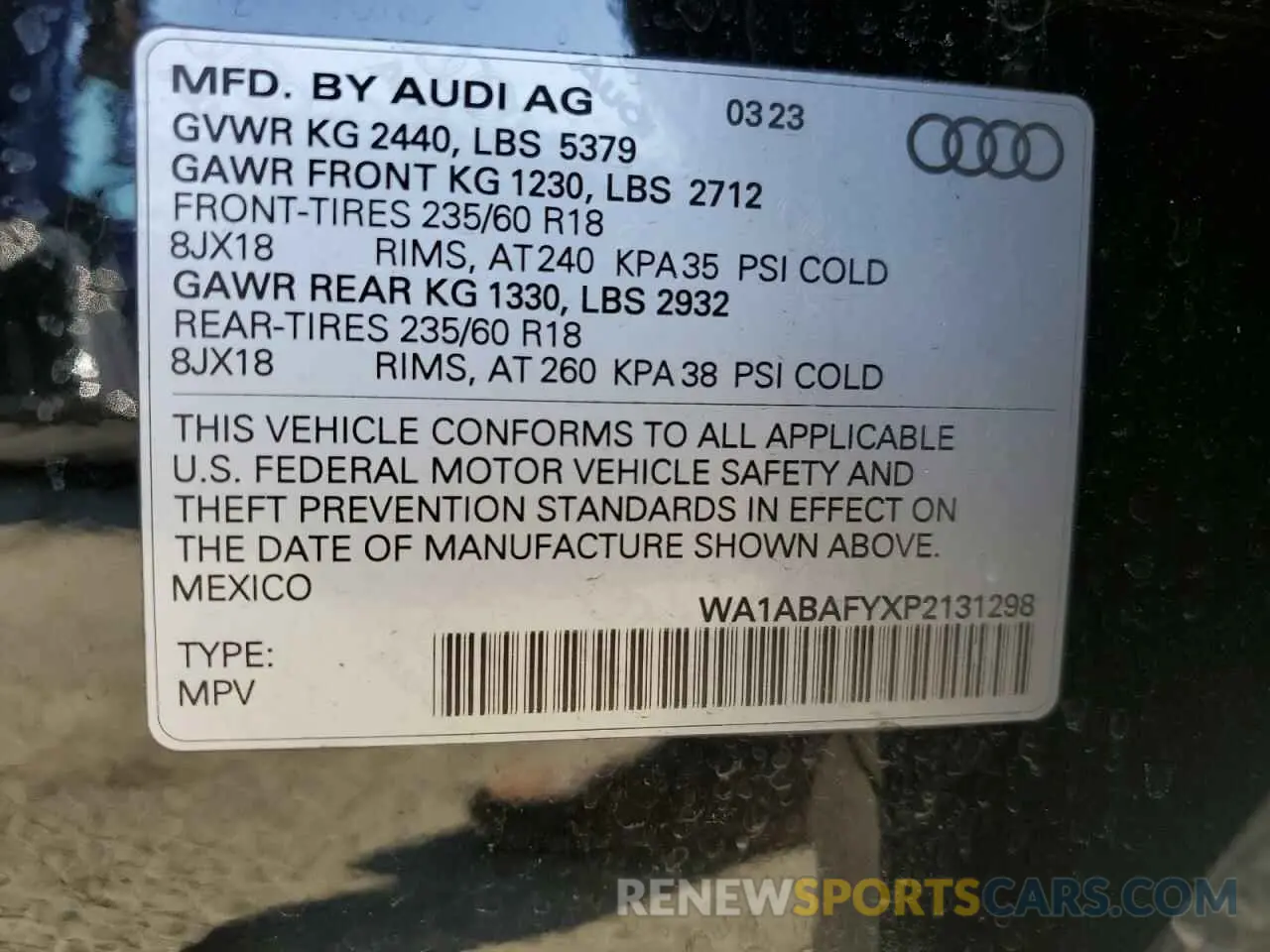 14 Photograph of a damaged car WA1ABAFYXP2131298 AUDI Q5 2023