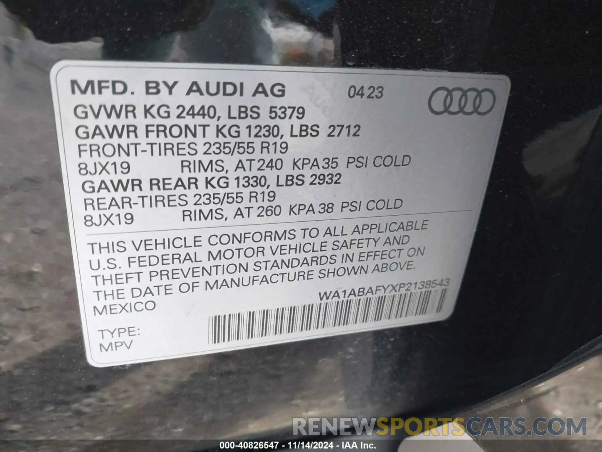 9 Photograph of a damaged car WA1ABAFYXP2138543 AUDI Q5 2023
