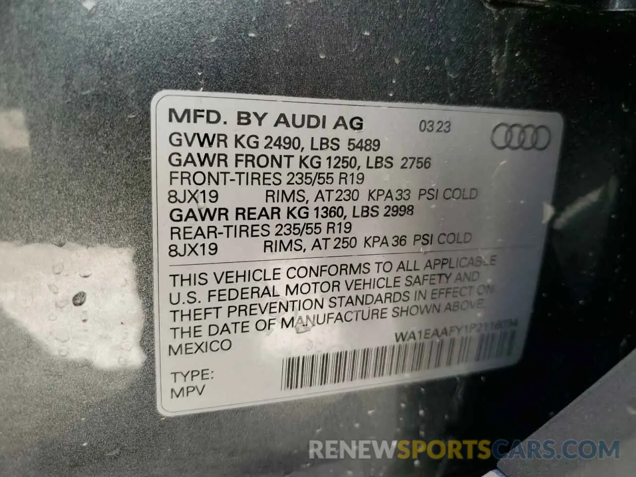 14 Photograph of a damaged car WA1EAAFY1P2116094 AUDI Q5 2023