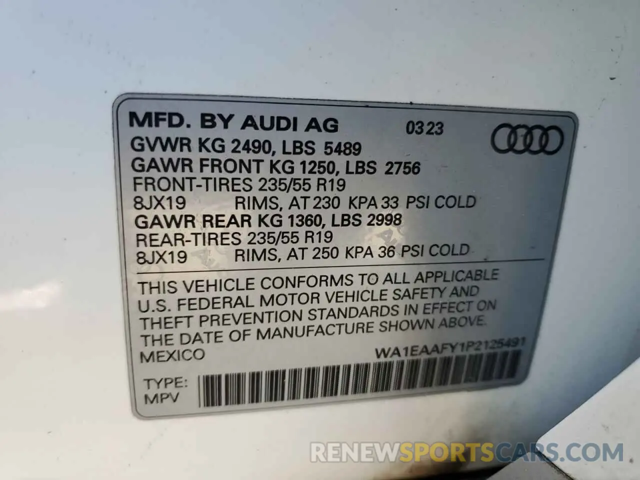 14 Photograph of a damaged car WA1EAAFY1P2125491 AUDI Q5 2023