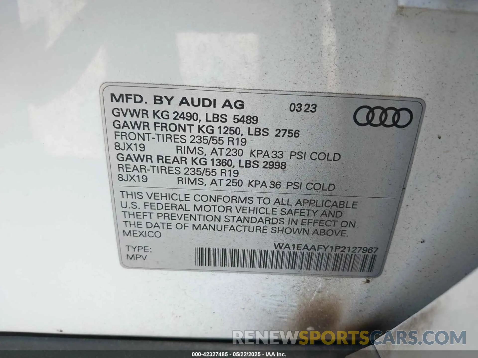 9 Photograph of a damaged car WA1EAAFY1P2127967 AUDI Q5 2023