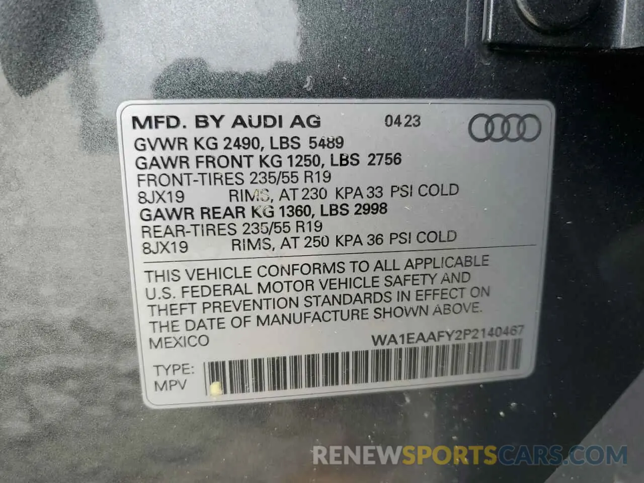 15 Photograph of a damaged car WA1EAAFY2P2140467 AUDI Q5 2023