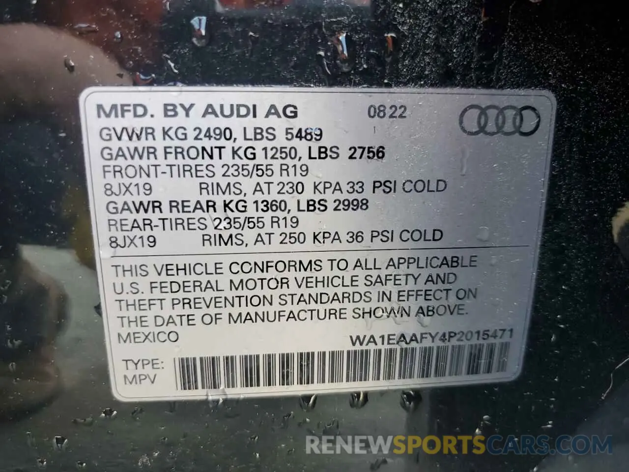 14 Photograph of a damaged car WA1EAAFY4P2015471 AUDI Q5 2023
