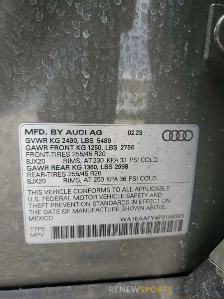14 Photograph of a damaged car WA1EAAFY4P2108393 AUDI Q5 2023
