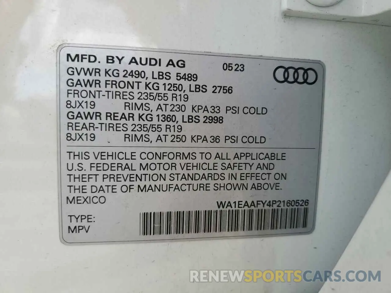 16 Photograph of a damaged car WA1EAAFY4P2160526 AUDI Q5 2023