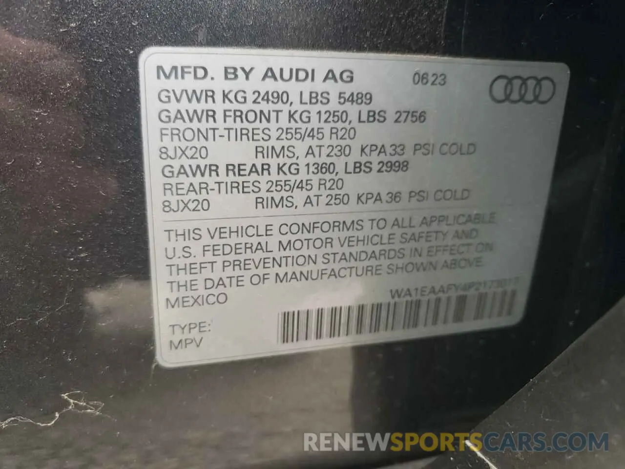 14 Photograph of a damaged car WA1EAAFY4P2173017 AUDI Q5 2023