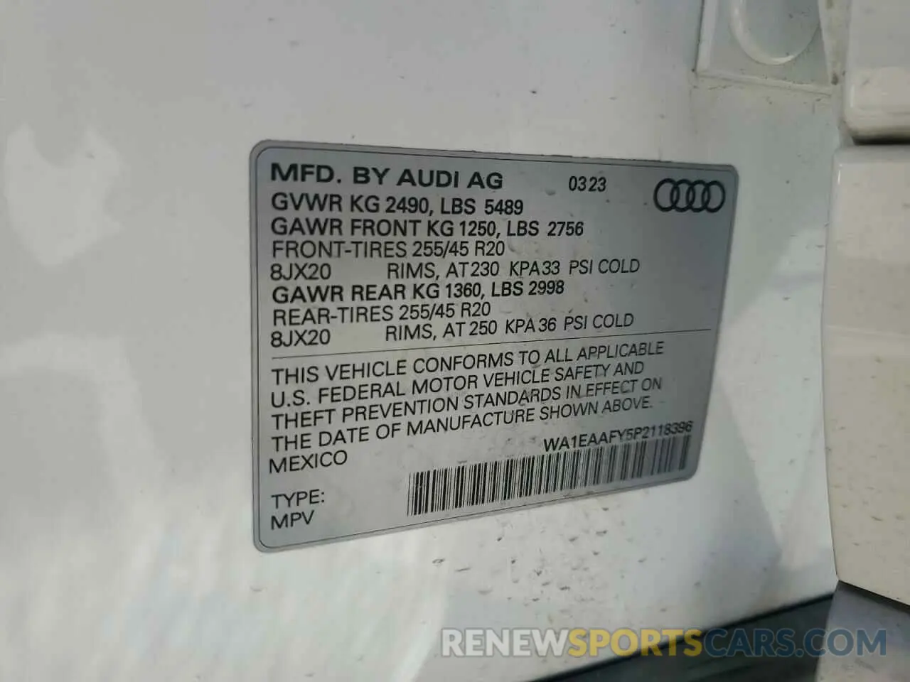 15 Photograph of a damaged car WA1EAAFY5P2118396 AUDI Q5 2023
