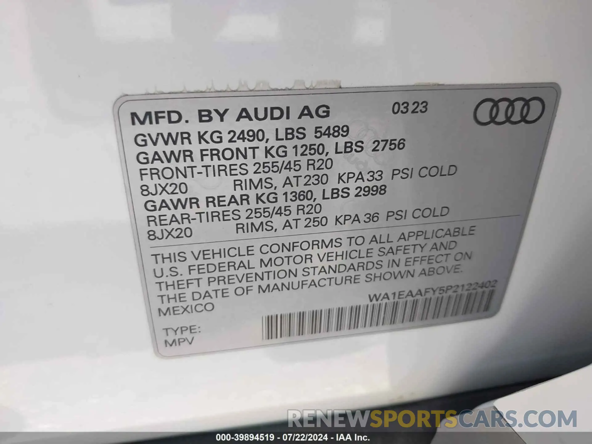9 Photograph of a damaged car WA1EAAFY5P2122402 AUDI Q5 2023
