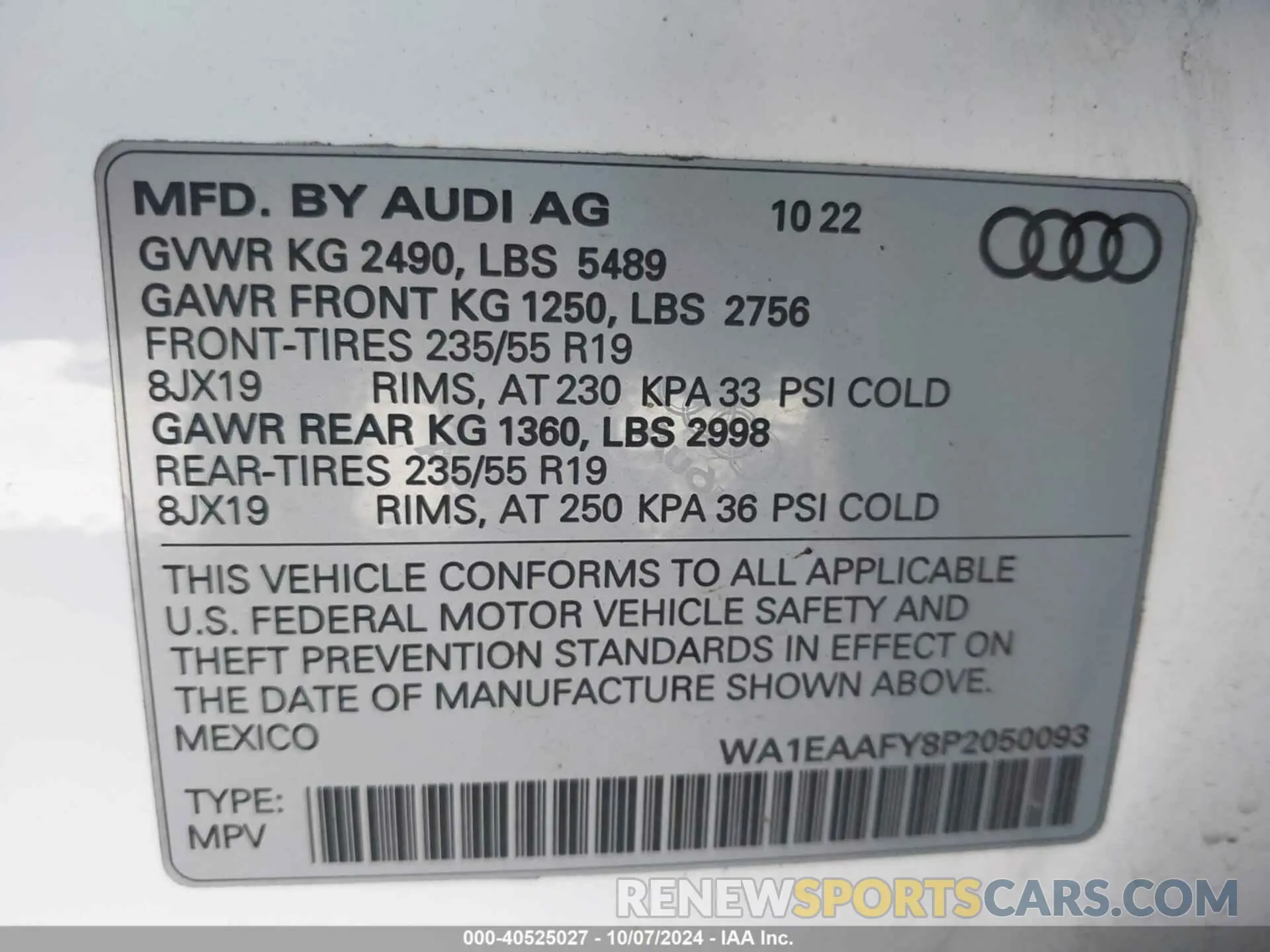 9 Photograph of a damaged car WA1EAAFY8P2050093 AUDI Q5 2023