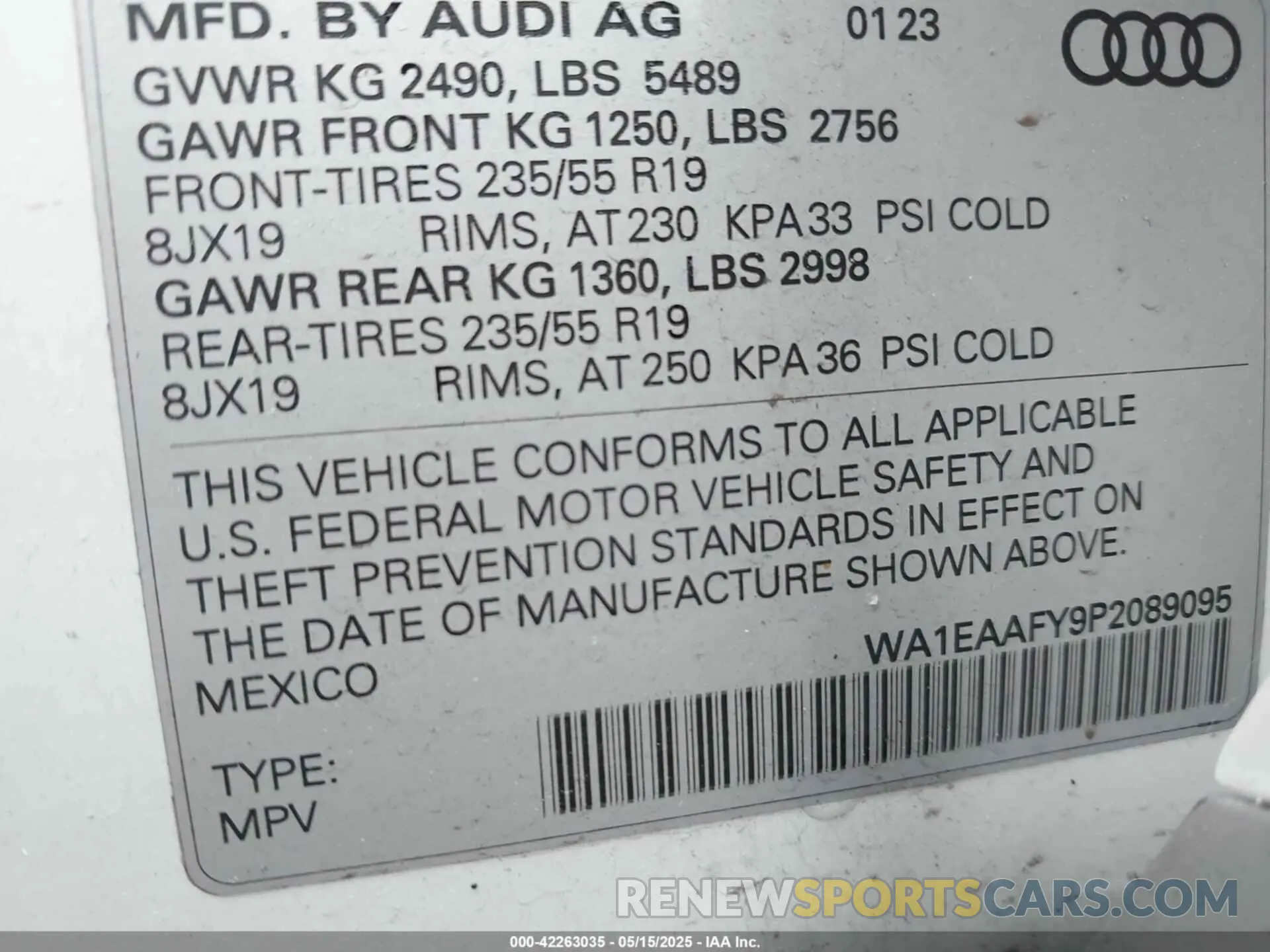 9 Photograph of a damaged car WA1EAAFY9P2089095 AUDI Q5 2023