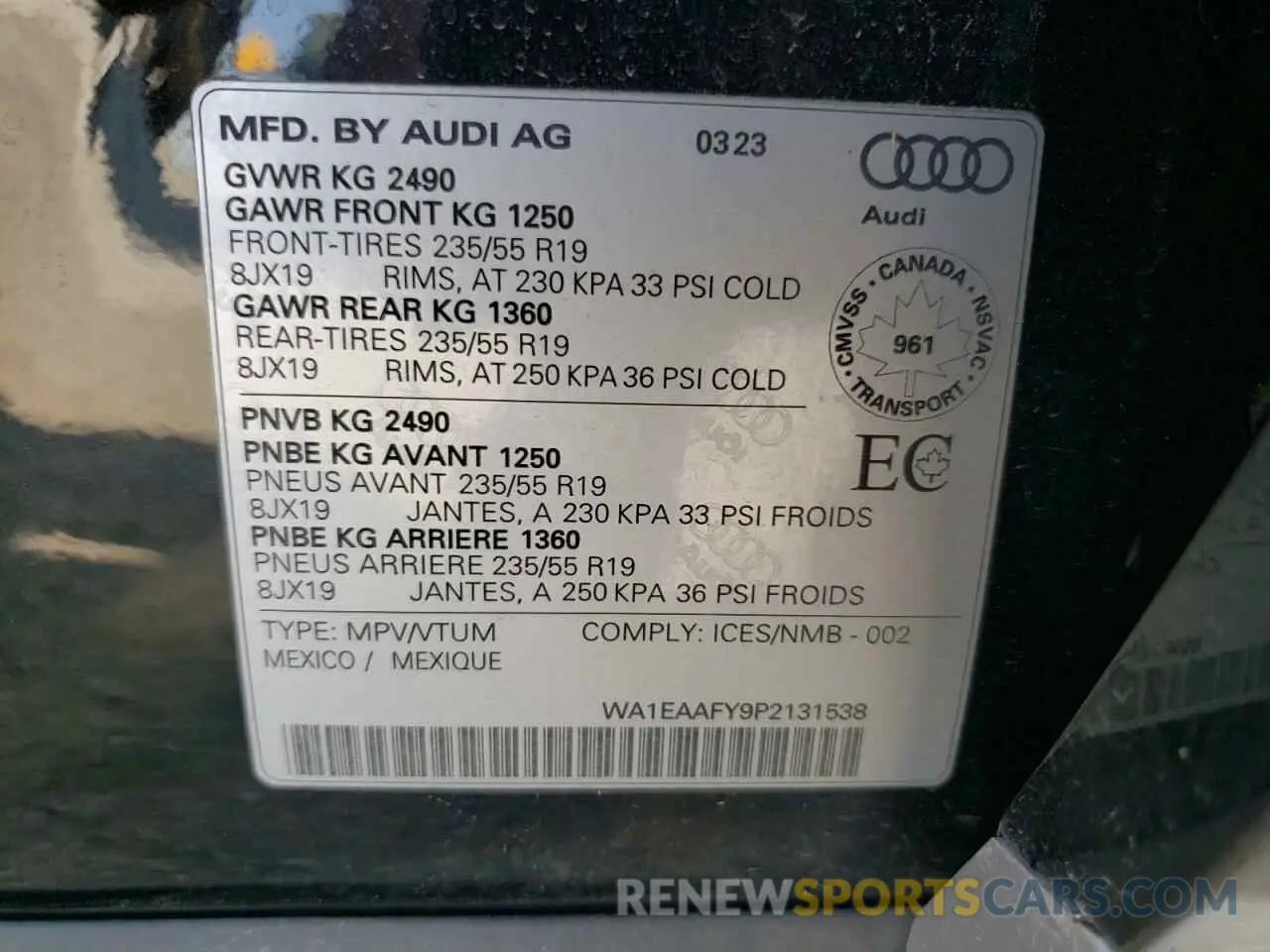 13 Photograph of a damaged car WA1EAAFY9P2131538 AUDI Q5 2023