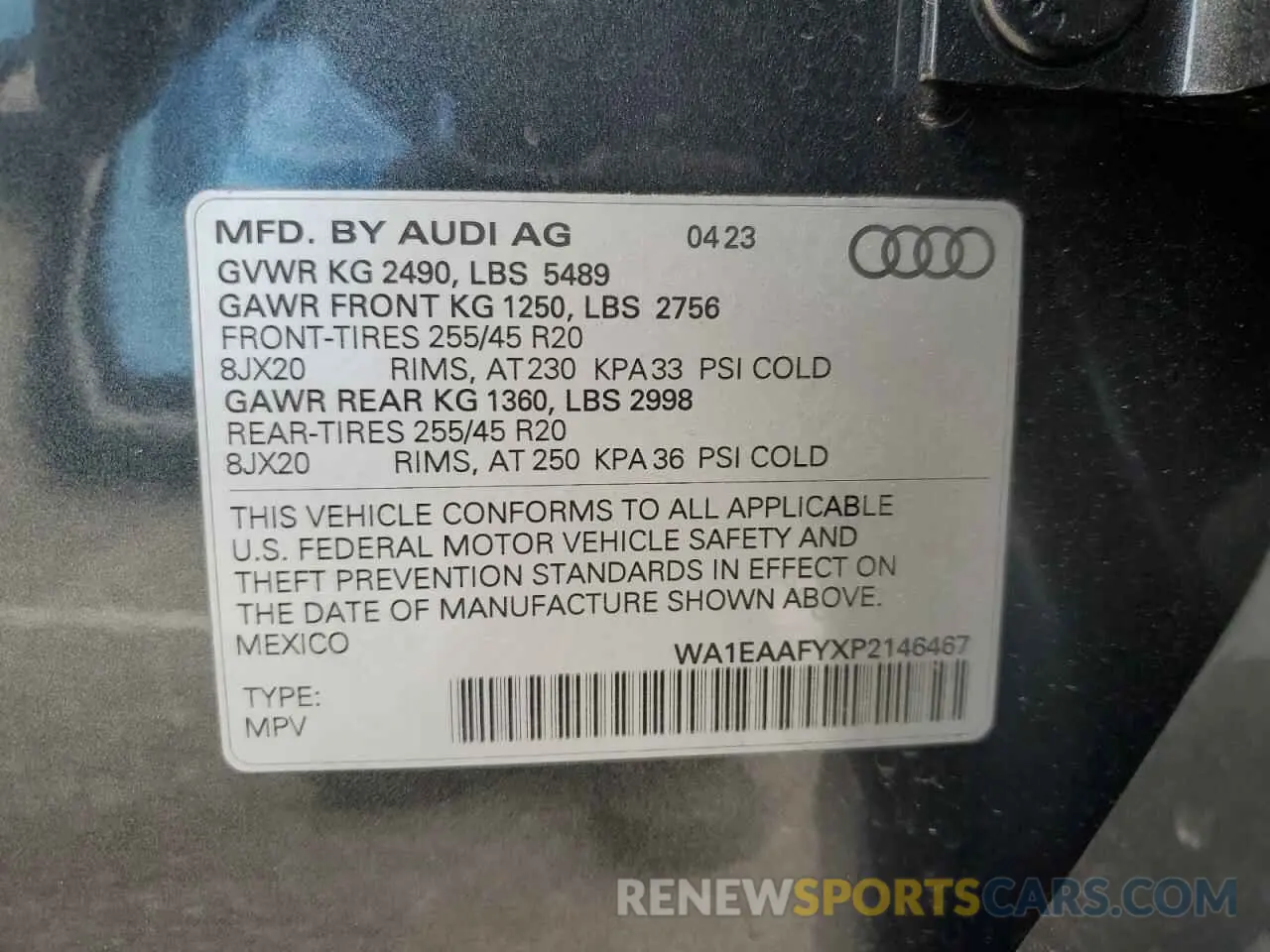 14 Photograph of a damaged car WA1EAAFYXP2146467 AUDI Q5 2023