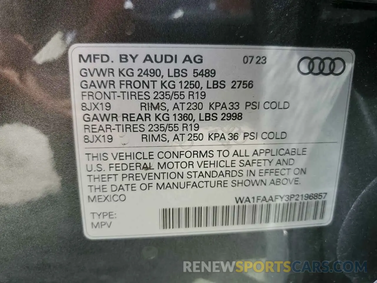 13 Photograph of a damaged car WA1FAAFY3P2196857 AUDI Q5 2023