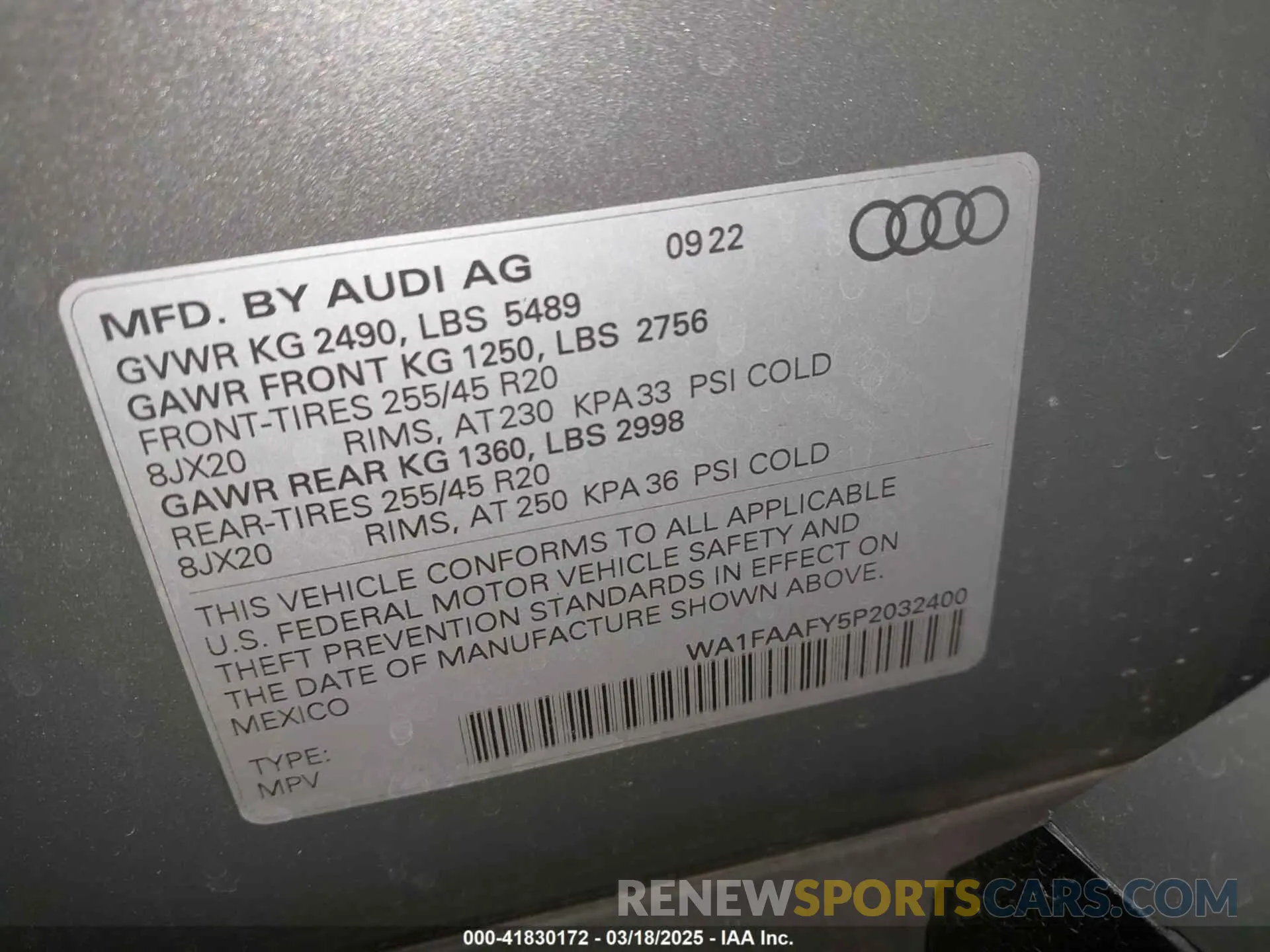 9 Photograph of a damaged car WA1FAAFY5P2032400 AUDI Q5 2023