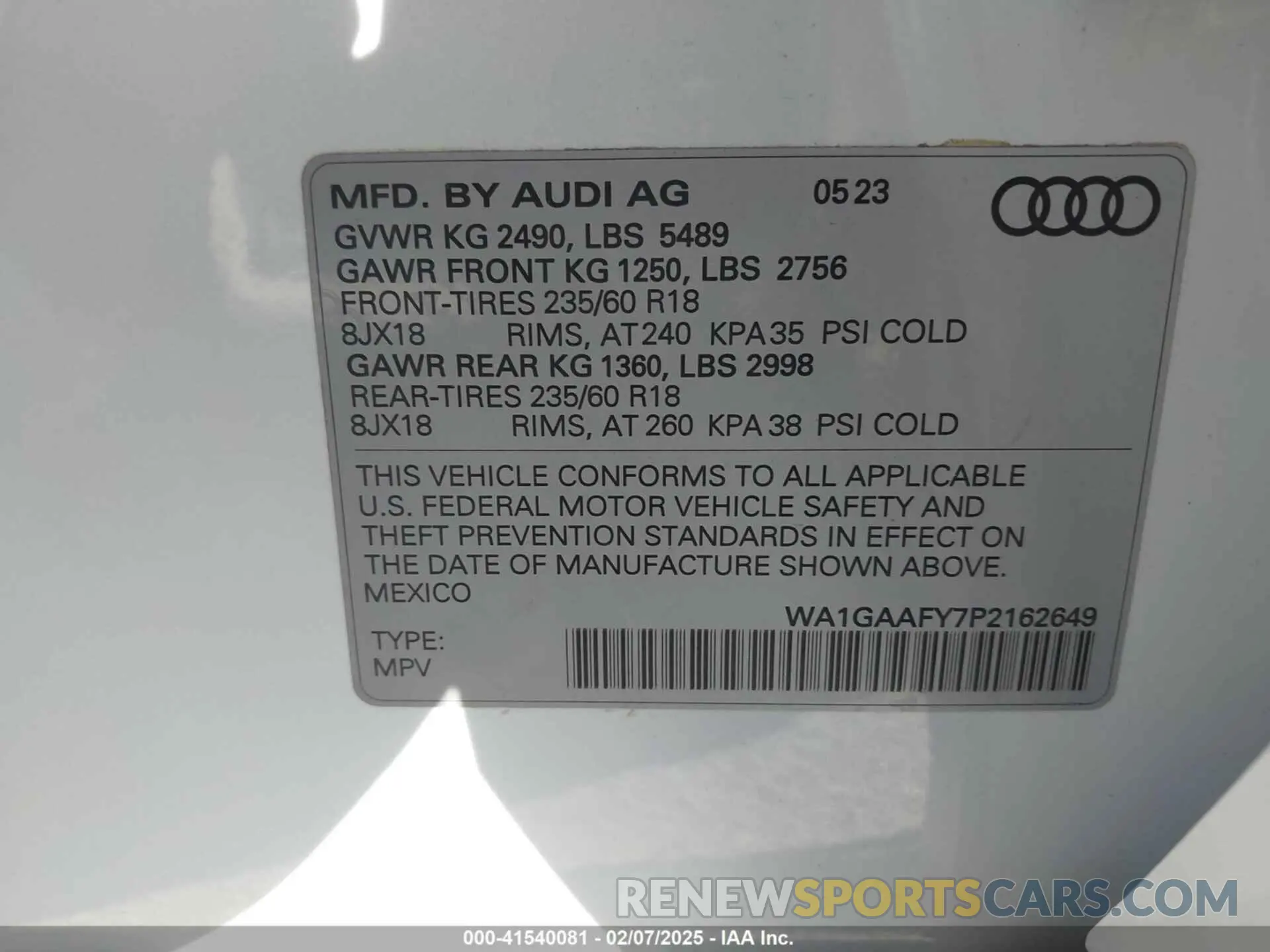 9 Photograph of a damaged car WA1GAAFY7P2162649 AUDI Q5 2023