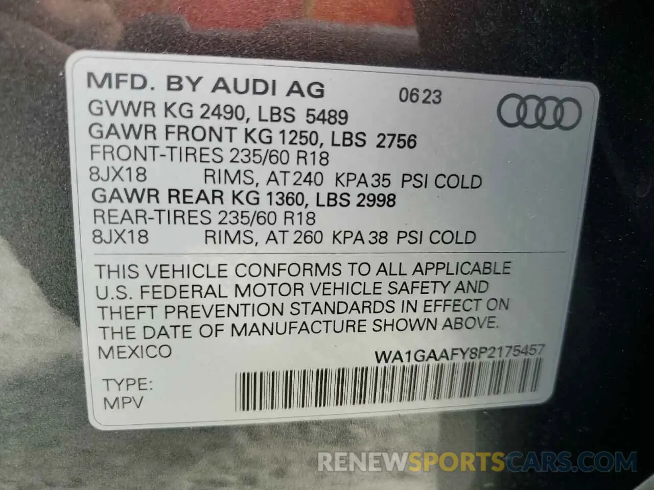 14 Photograph of a damaged car WA1GAAFY8P2175457 AUDI Q5 2023