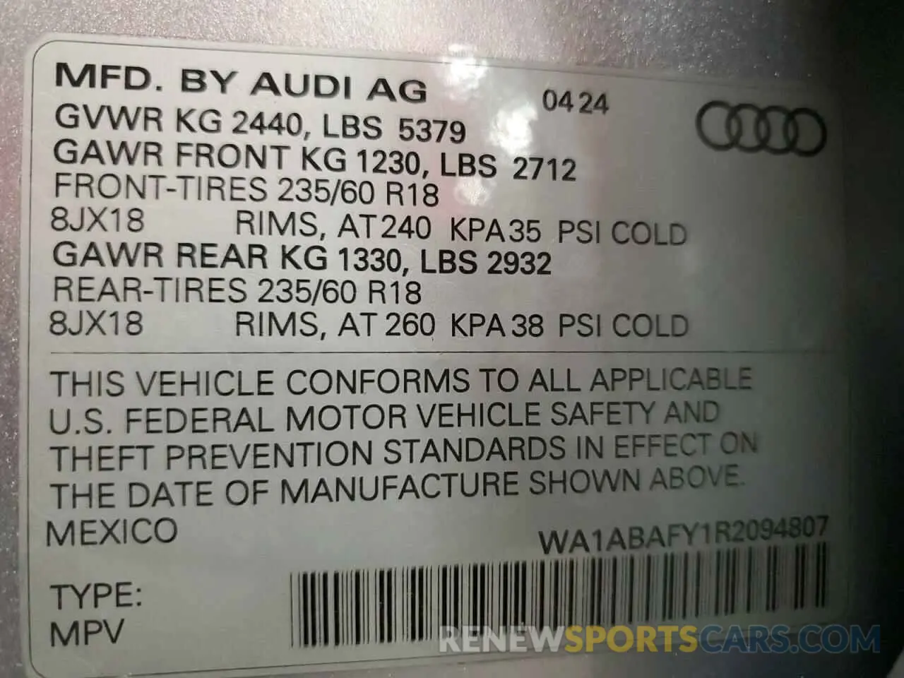 13 Photograph of a damaged car WA1ABAFY1R2094807 AUDI Q5 2024