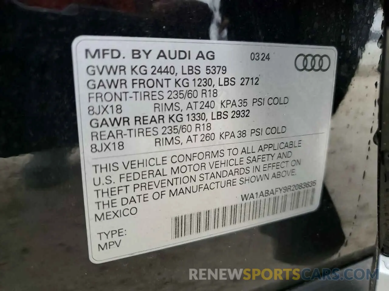 14 Photograph of a damaged car WA1ABAFY9R2083635 AUDI Q5 2024