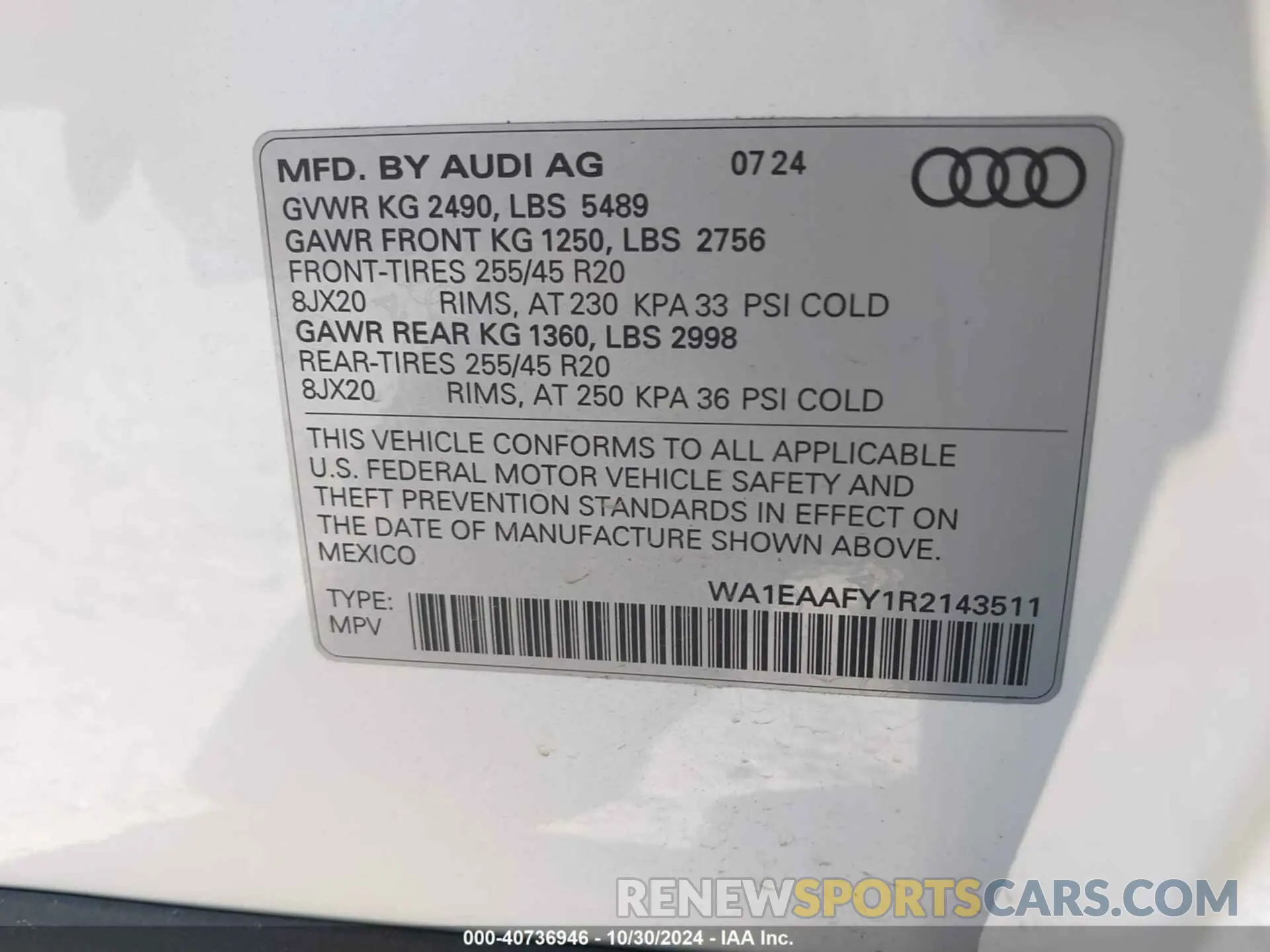 9 Photograph of a damaged car WA1EAAFY1R2143511 AUDI Q5 2024