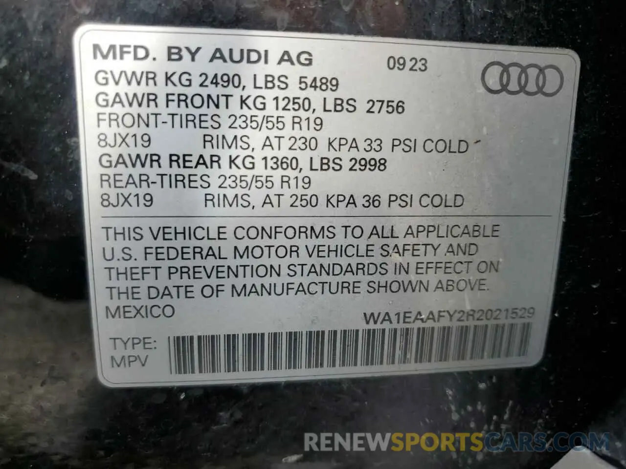 14 Photograph of a damaged car WA1EAAFY2R2021529 AUDI Q5 2024