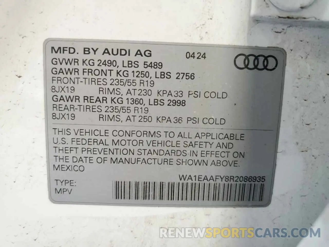 13 Photograph of a damaged car WA1EAAFY8R2086935 AUDI Q5 2024