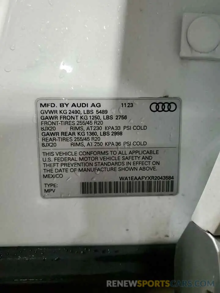 14 Photograph of a damaged car WA1EAAFYXR2043584 AUDI Q5 2024