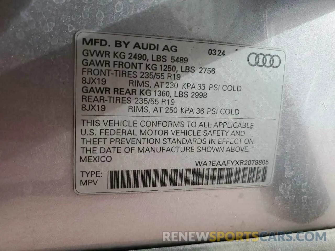 14 Photograph of a damaged car WA1EAAFYXR2078805 AUDI Q5 2024
