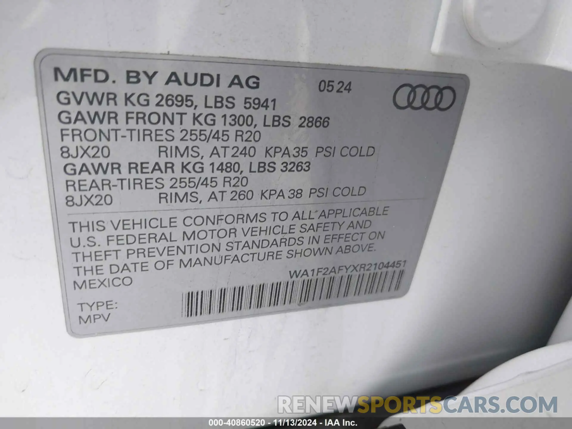 9 Photograph of a damaged car WA1F2AFYXR2104451 AUDI Q5 2024