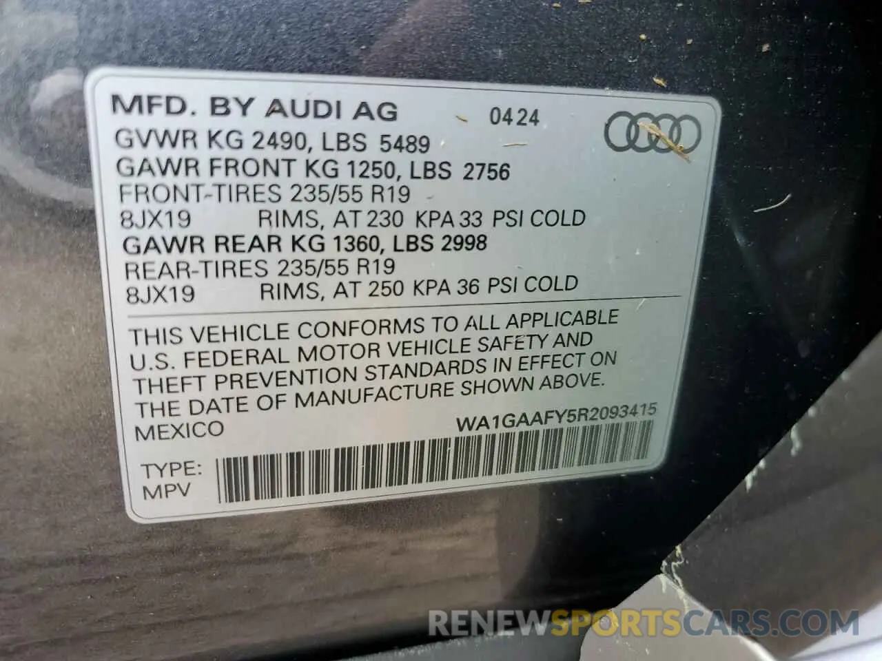 14 Photograph of a damaged car WA1GAAFY5R2093415 AUDI Q5 2024