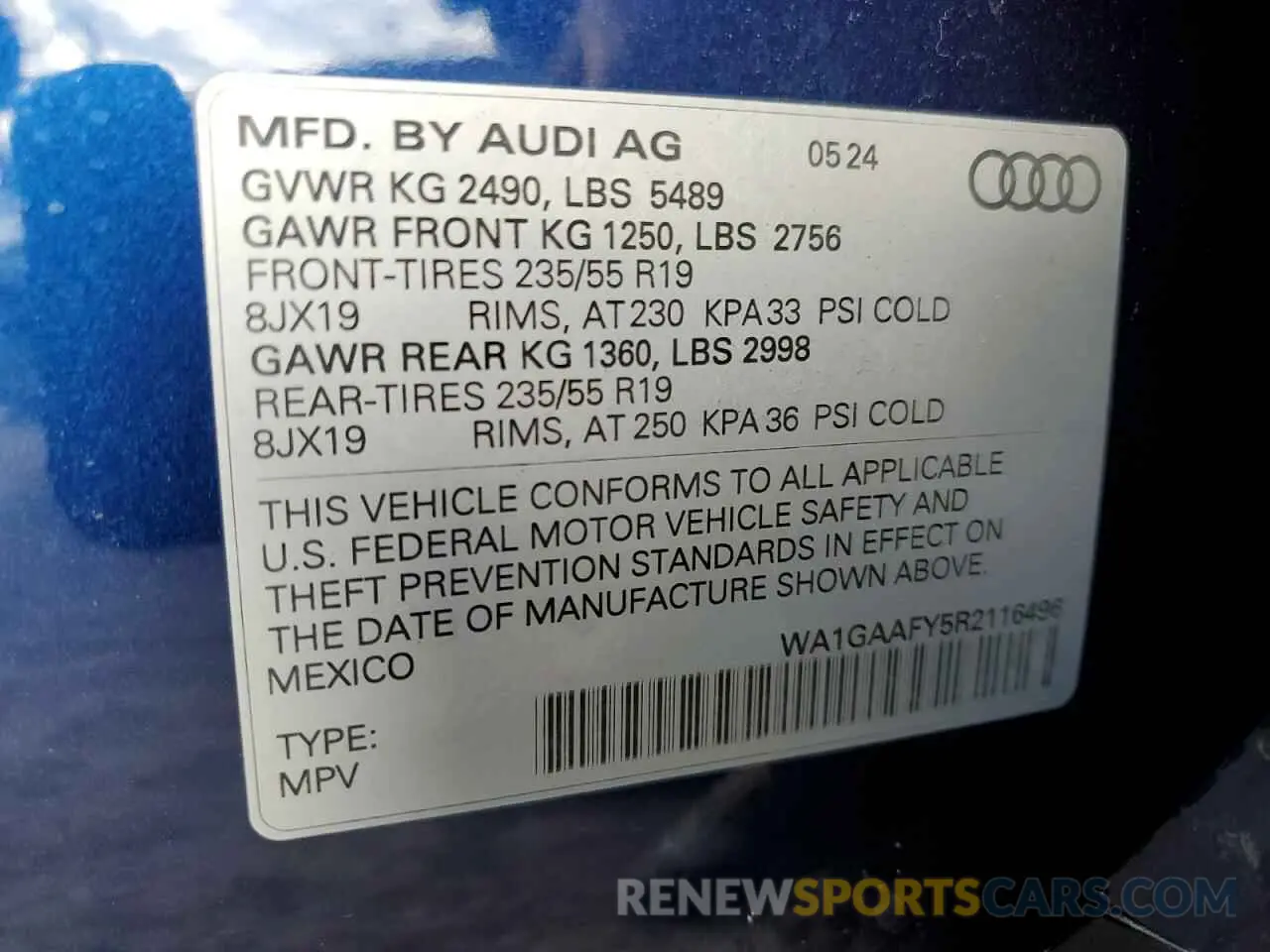 14 Photograph of a damaged car WA1GAAFY5R2116496 AUDI Q5 2024