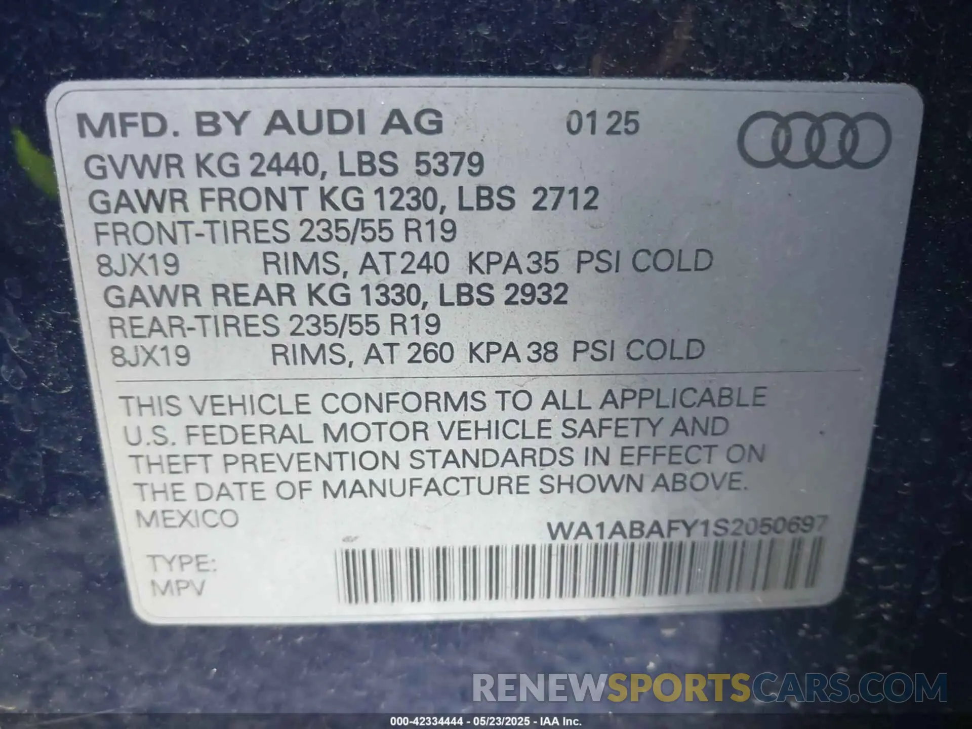 9 Photograph of a damaged car WA1ABAFY1S2050697 AUDI Q5 2025