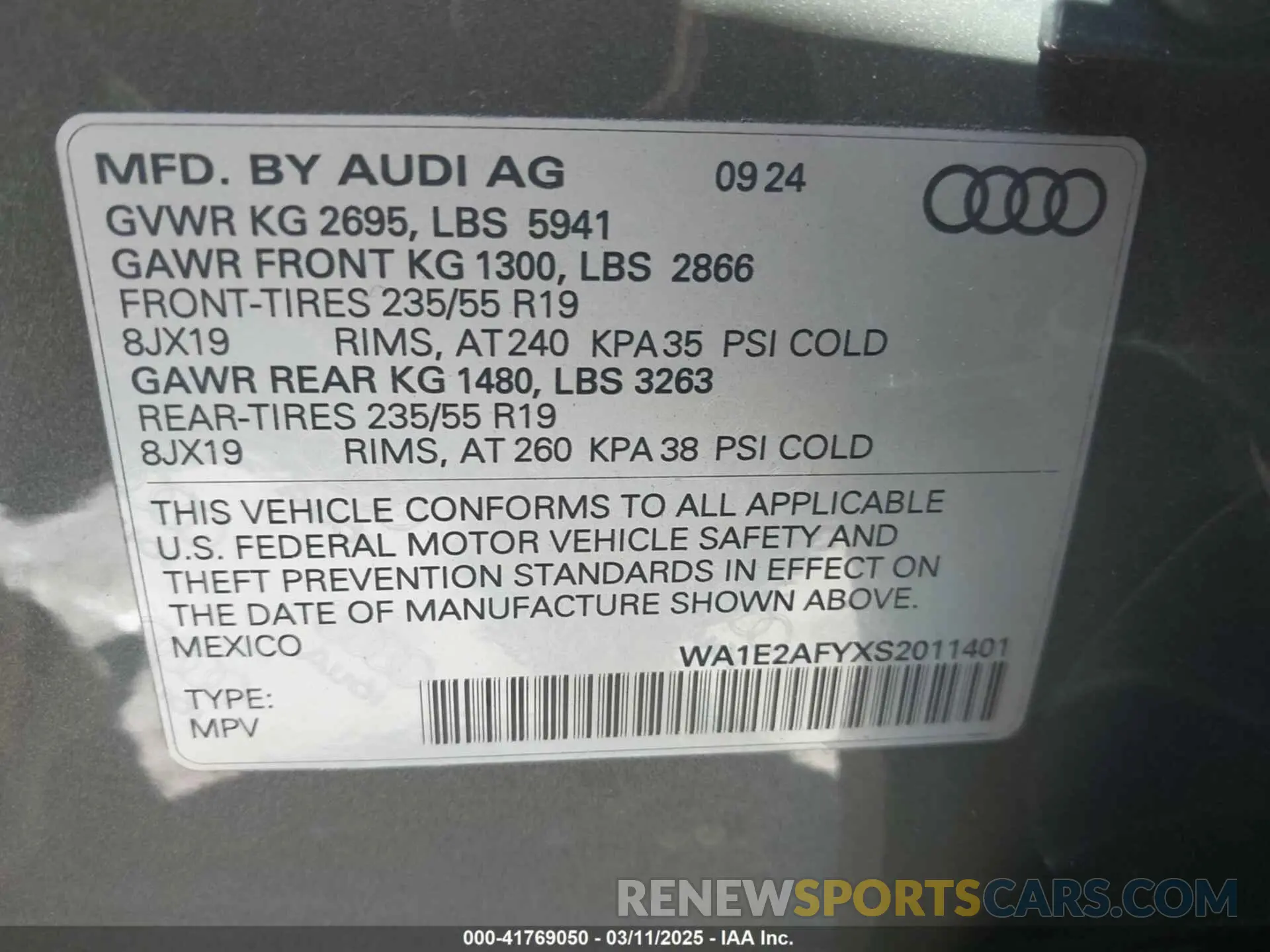 9 Photograph of a damaged car WA1E2AFYXS2011401 AUDI Q5 2025