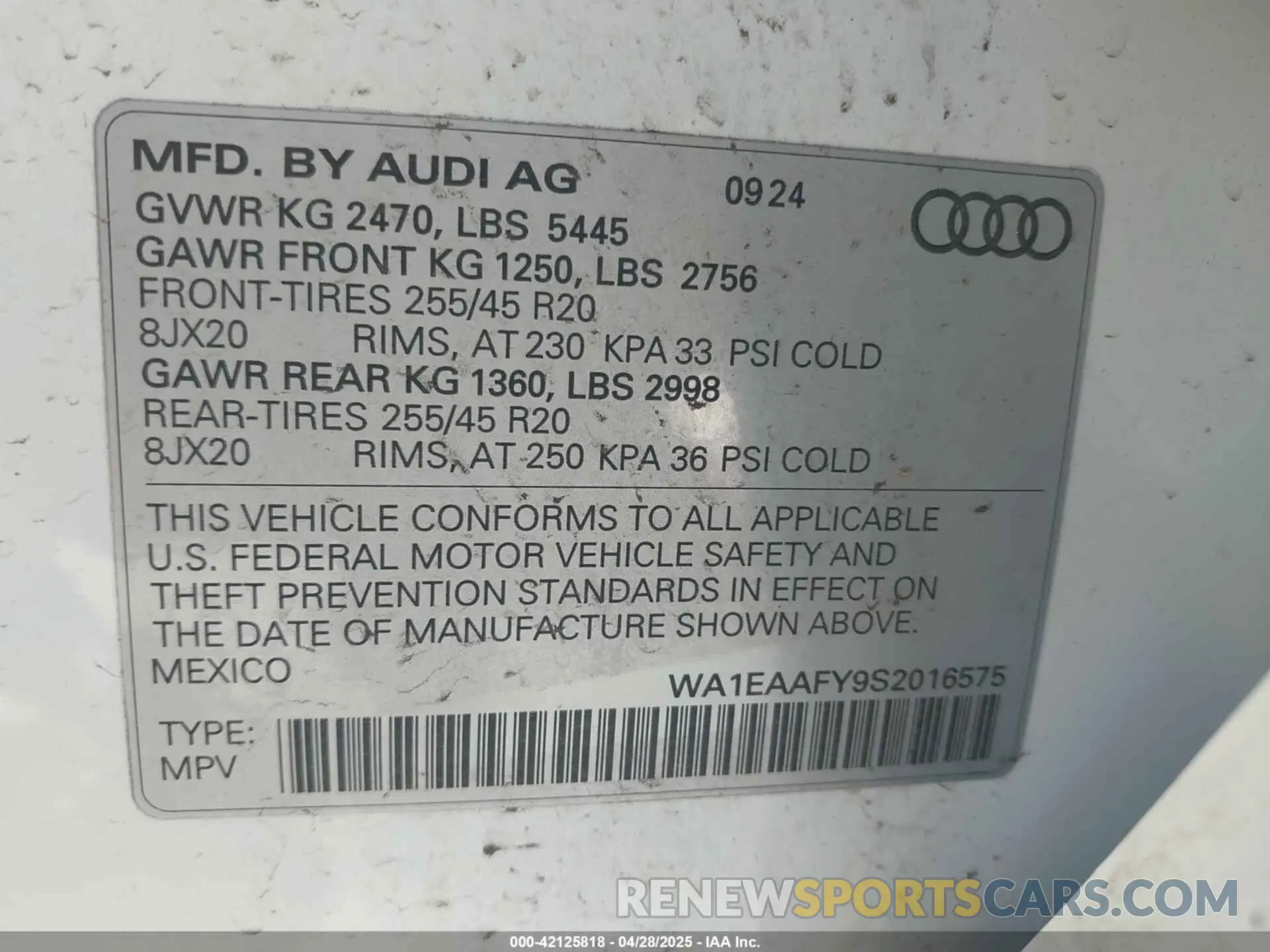 9 Photograph of a damaged car WA1EAAFY9S2016575 AUDI Q5 2025