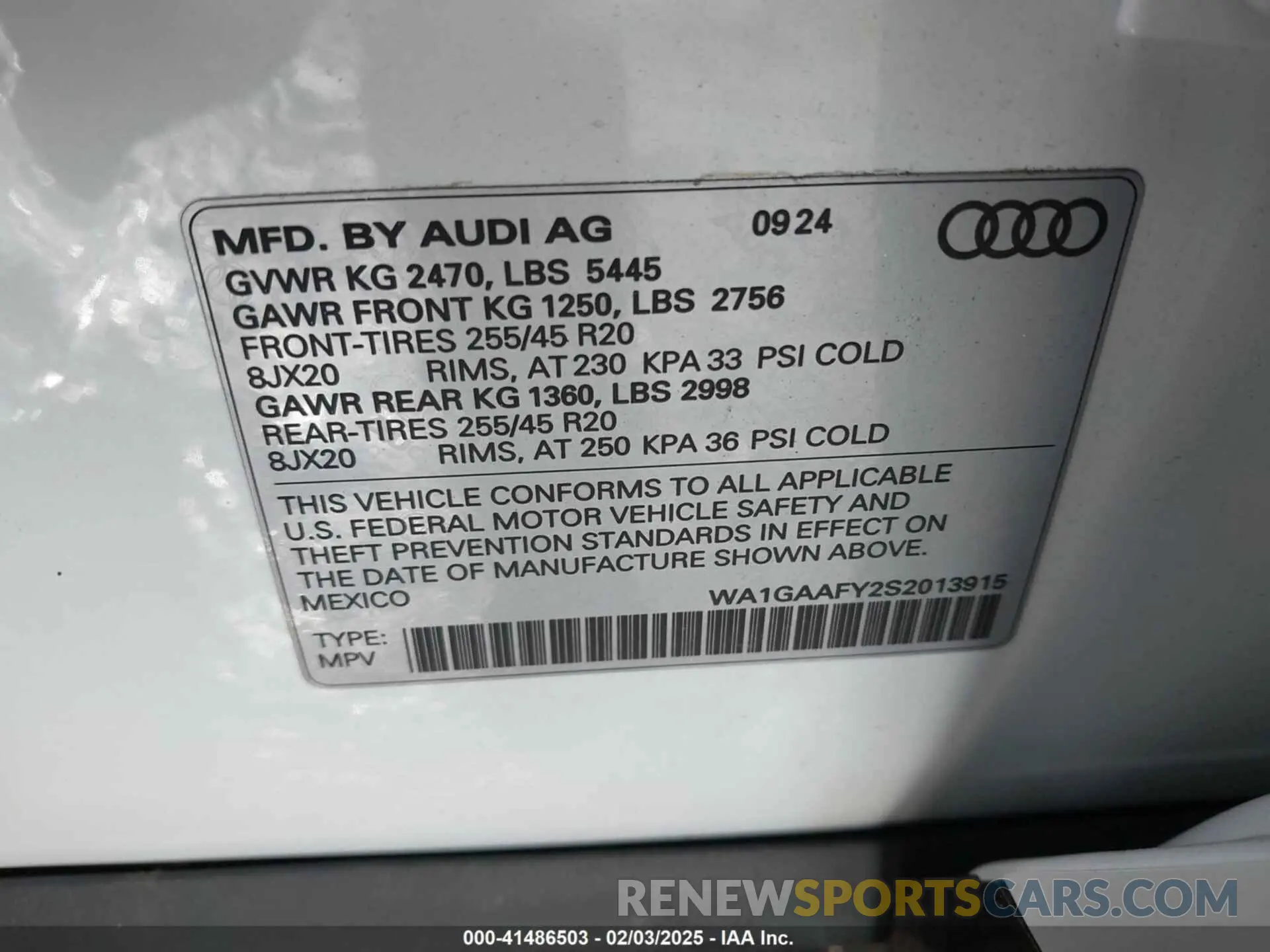 9 Photograph of a damaged car WA1GAAFY2S2013915 AUDI Q5 2025